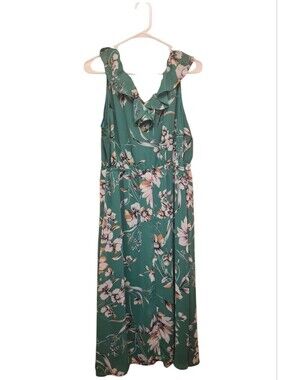 Maurices Green Floral Ruffle V-Neck Maxi Dress With Slip XL